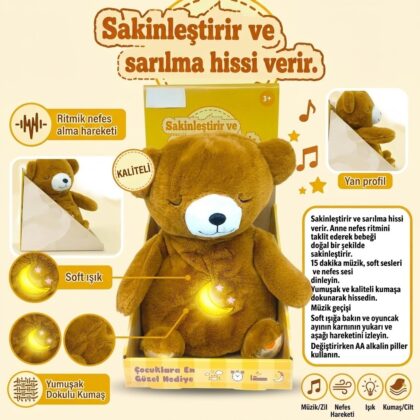 Nefes Alan Işıklı ve Müzikli Uyku Arkadaşı Peluş Ayı - Sakinleştirici Bebek Oyuncağı