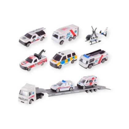 10 Parça Araç Taşıyan Tır Seti - Die Cast - DS047 - Ambulans