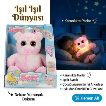 Karanlıkta Parlayan Soft Yumuşak 23 cm Ayıcık - Pembe