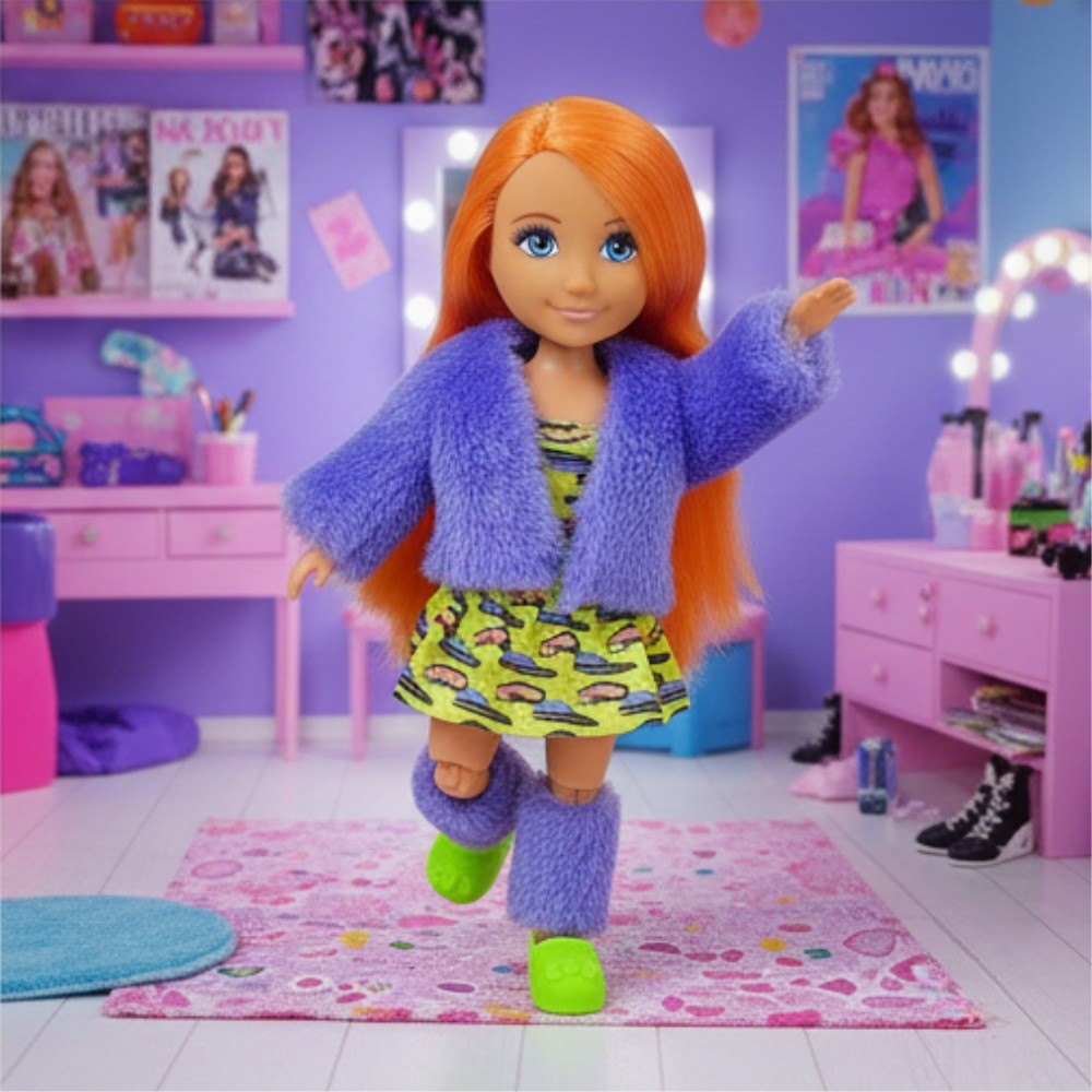 Moda İkonu Bebek Figür 13 cm - Turuncu Saçlı Neon Şıklık