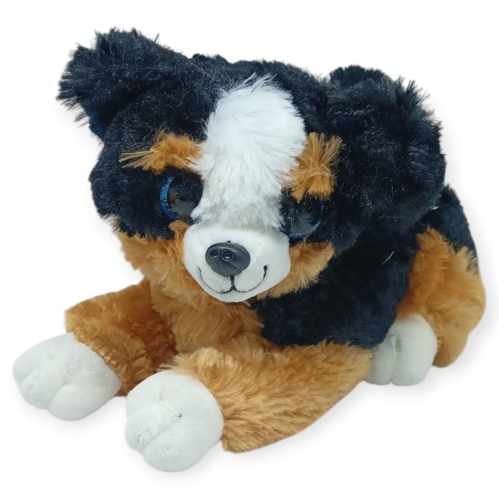 Sesli Peluş Yatan Köpek 25 cm - Siyah Kahve