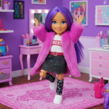 Ankiki Moda İkonu Bebek Figür 13 cm - Mor Saçlı "Great" Stil (Etekli Kombin)